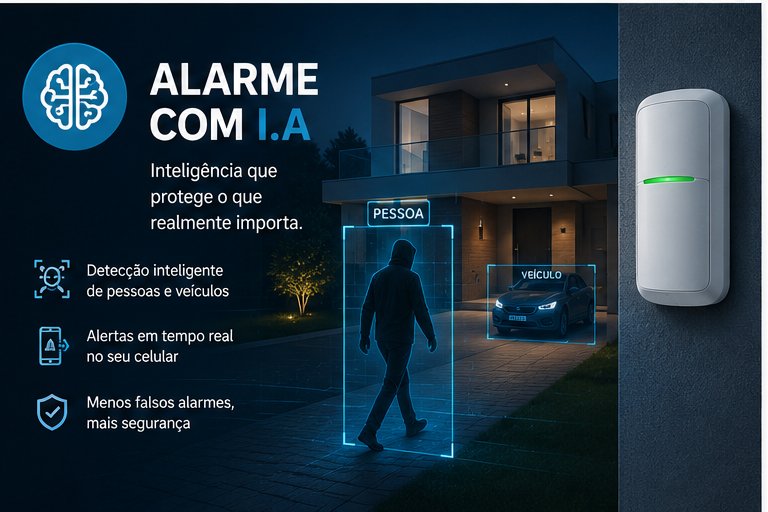 Alarme com inteligência artificial detectando pessoa e veículo