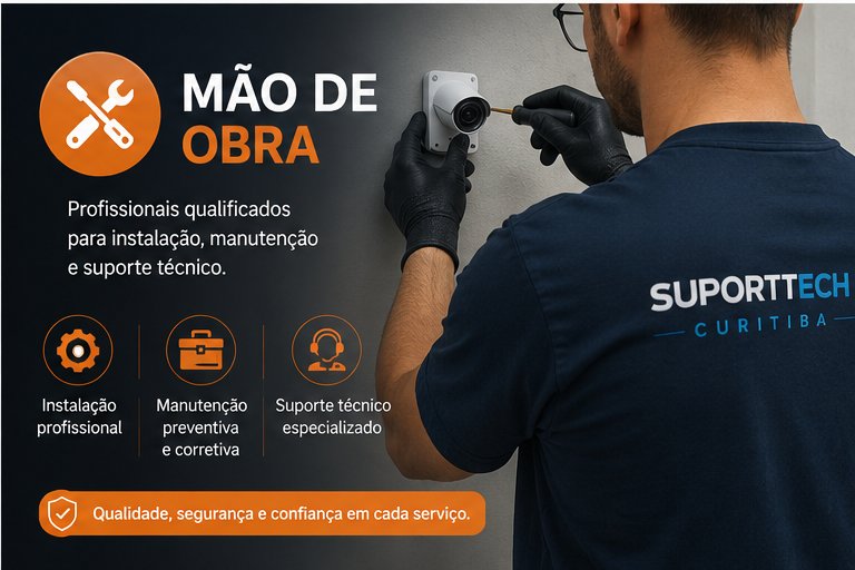 Técnico da SuportTech instalando câmera